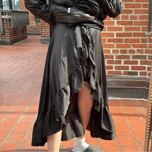 Sandro Black Ruffle High-Low Wrap Skirt